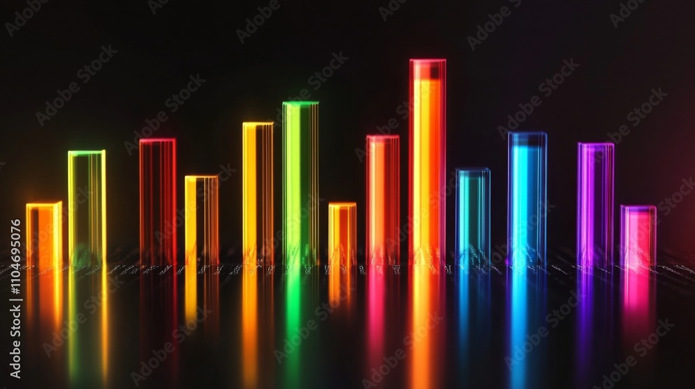 Poster colorful sound wave visualization with neon bars and reflections