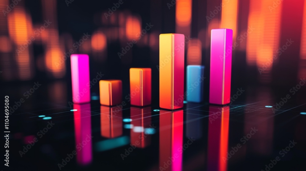 Poster colorful 3d bar graph displaying statistical data trends abstract