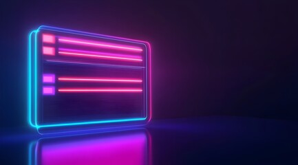 A futuristic neon credit card design illuminated in blue and pink hues against a dark background.