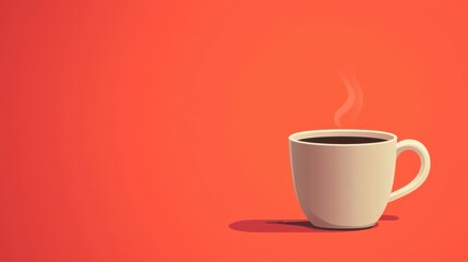 Minimalist Coffee Cup with Steam on a Red Background