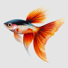 Colorful Tropical Fish with Vibrant Orange and Yellow Fins Swimming Gracefully Underwater, Representing Beauty and Diversity of Marine Life in a Captivating Illustration