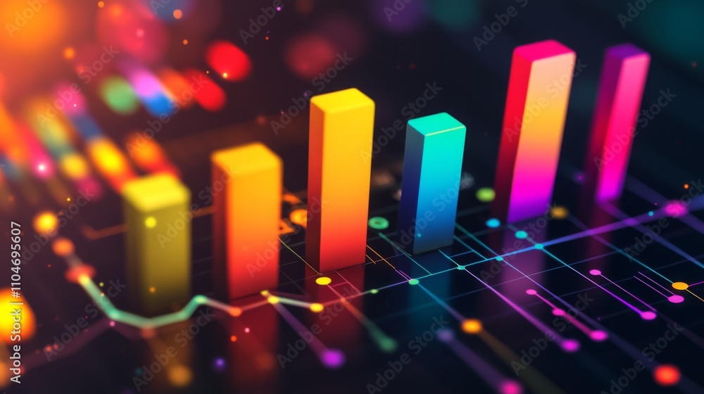 Poster colorful bar graphs with data trends and abstract background