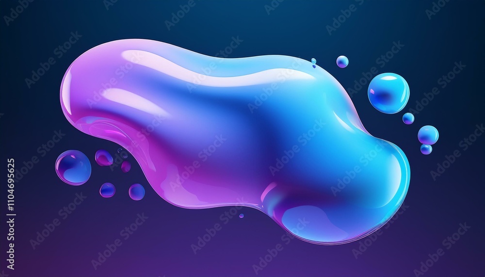 Poster blue and purple gradient color floating liquid blob