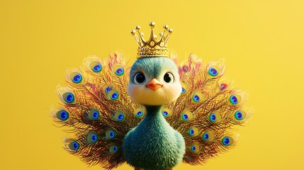 Cute Peacock Chick with Golden Crown