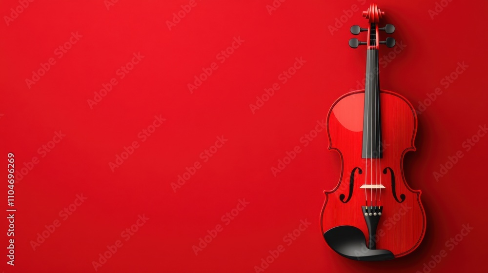 Poster sleek vector design of a violin on red background