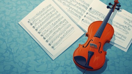 Fototapeta premium Violin Resting on Sheet Music in Artistic Detail