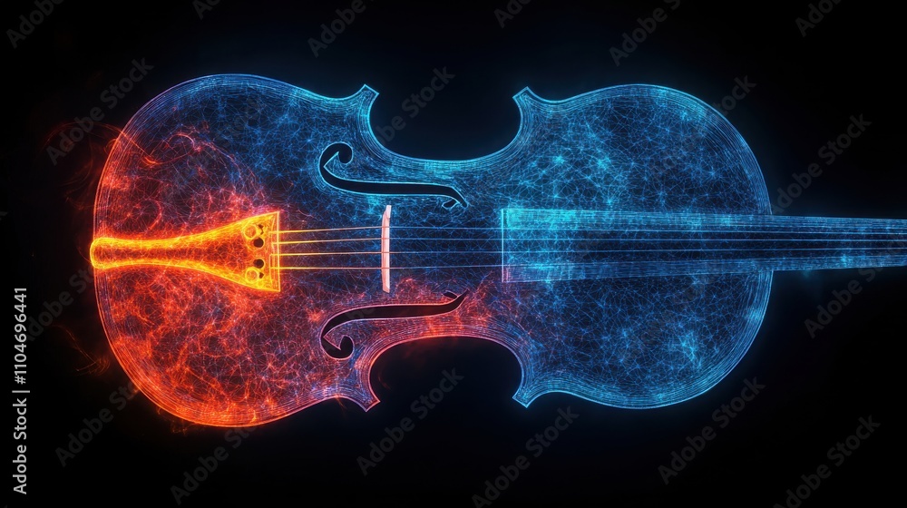 Poster intricate violin design with flowing strings
