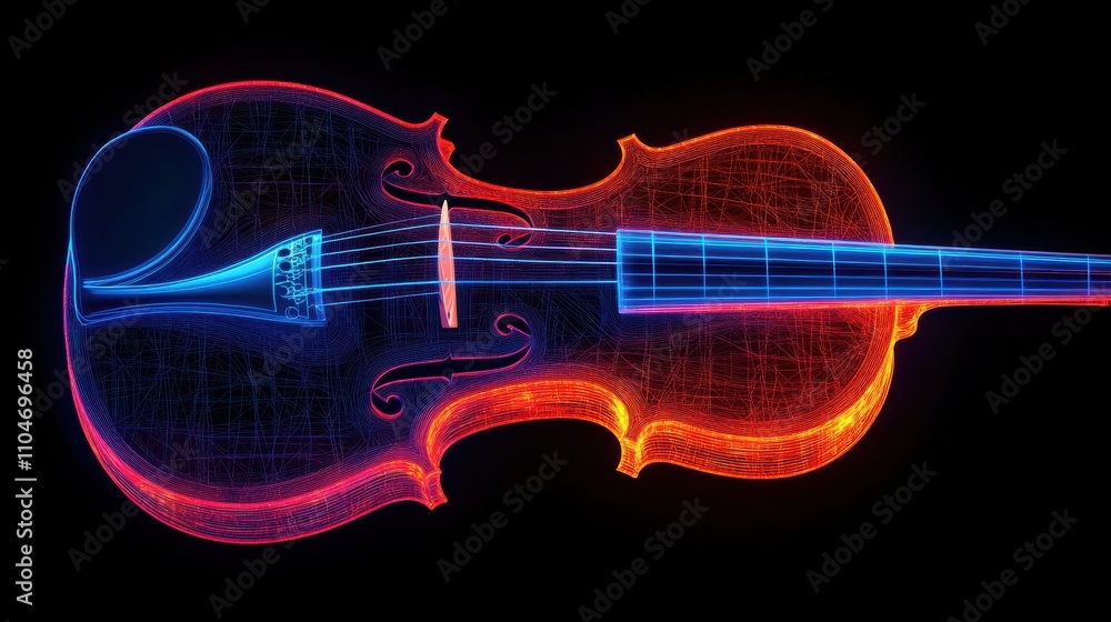 Poster intricate vector design of a violin with flowing strings