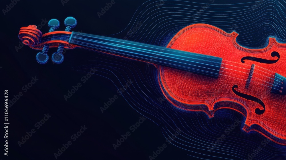 Poster intricate vector design of a violin with flowing strings