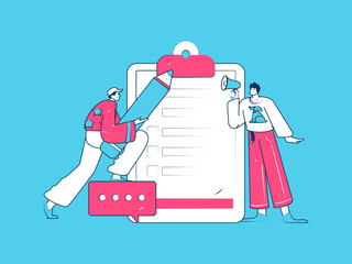 Invite friends to conduct questionnaire flat vector concept operation hand drawn illustration
