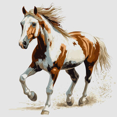 Fototapeta premium Majestic Brown and White Horse Galloping with Grace and Power in a Vibrant Artistic Illustration of Equine Beauty and Motion