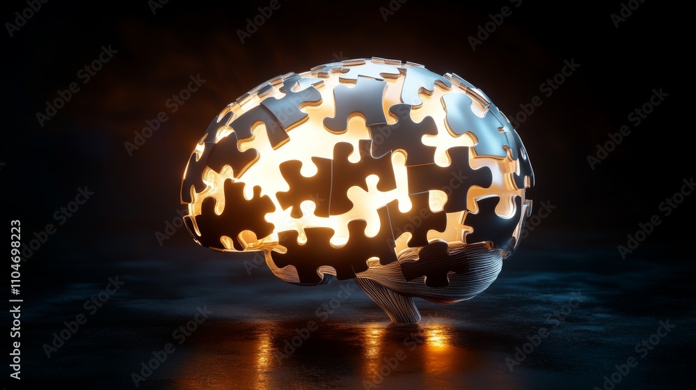 Poster illuminated puzzle brain concept for creativity and problem solving