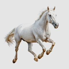 Obraz premium Majestic White Horse Galloping Gracefully with Dynamics and Elegance in a Studio Setting Capturing Freedom and Strength in Its Movements