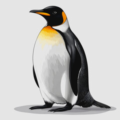 Obraz premium Detailed Illustration of a Majestic Emperor Penguin Standing Proudly on a Light Background with a Vivid Color Palette and Fine Artistic Features