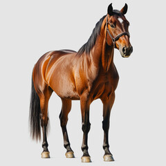Obraz premium Majestic Brown Horse Standing Proudly Against a Neutral Background, Highlighting Its Strong Muscles and Sleek Coat for Use in Nature and Animal-Themed Projects