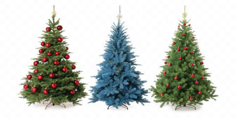 abstract Christmas Tree with lights, red and gold Christmas balls, gold tinsel garland and stars.