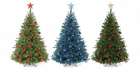 abstract Christmas Tree with lights, red and gold Christmas balls, gold tinsel garland and stars.