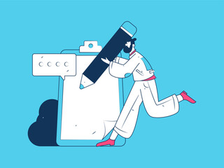 Invite friends to conduct questionnaire flat vector concept operation hand drawn illustration
