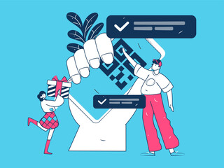 Invite friends to conduct questionnaire flat vector concept operation hand drawn illustration
