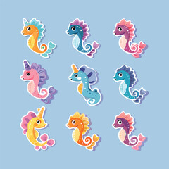 collection of cute seahorse vector stickers