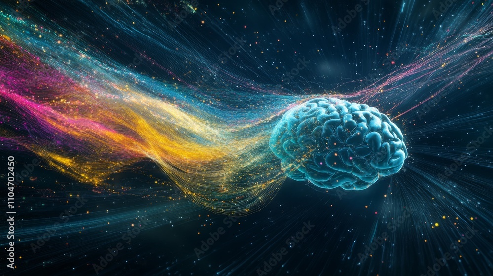 Aufkleber abstract representation of brain with colorful energy flow in space