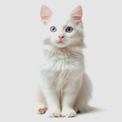Obraz premium Adorable White Cat with Bright Blue Eyes Posing Gracefully Against a Neutral Background, Capturing the Essence of Feline Beauty and Elegance