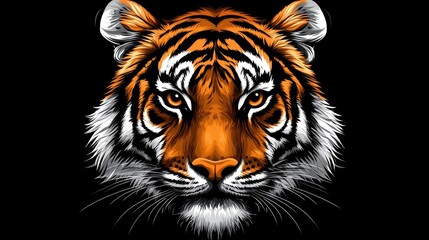 A close-up portrait of a tiger's face, with intense eyes and detailed fur.