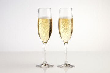 two champagne flutes with sparkling beverage for celebration