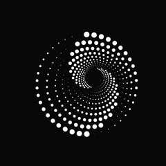 Abstract Spiral of White Dots . Dynamic abstract illustration featuring a spiral pattern of white dots against a black background, evoking motion and depth. Perfect for modern design, technology