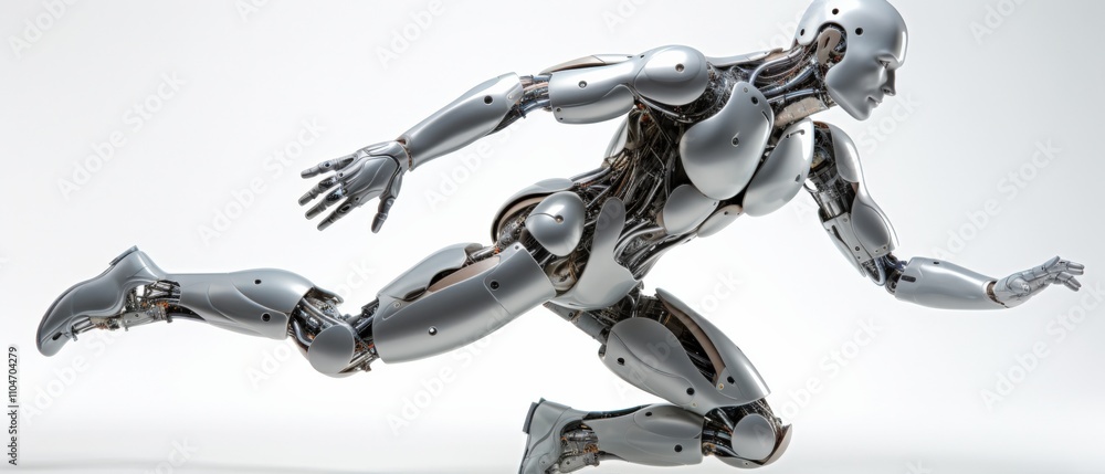 Poster futuristic robot running in a dynamic pose showcasing advanced technology