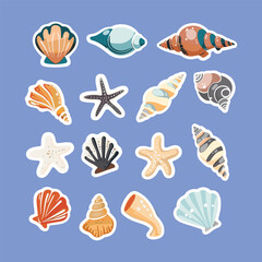 Fototapeta premium collection of cute sea shell vector stickers