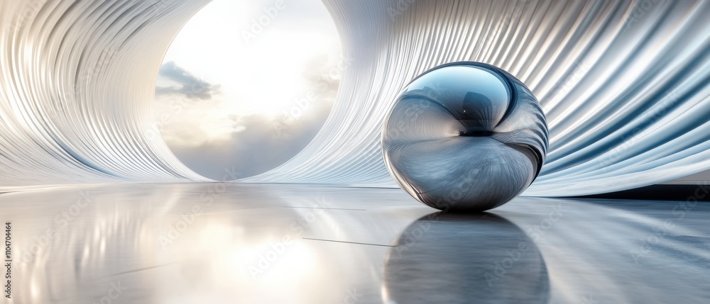 Aufkleber abstract metallic sphere in a futuristic environment with flowing lines and soft lighting