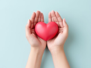 Obraz premium hands holding a red heart symbolizing love and care
