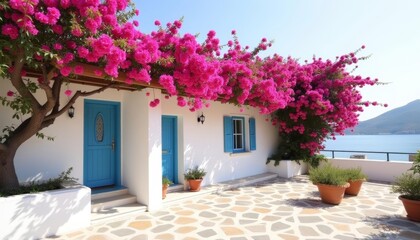  Charming seaside cottage with vibrant pink blooms