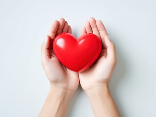 Fototapeta premium hands holding a red heart symbolizing love and care