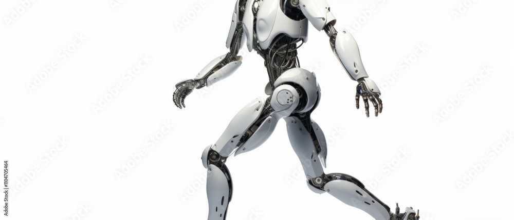 Poster futuristic humanoid robot walking in a dynamic pose
