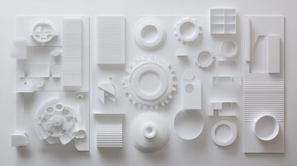 abstract composition of white geometric shapes and textures