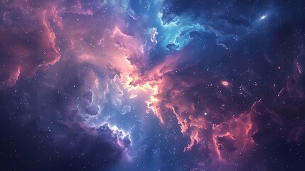 Fototapeta premium Stunning image of a vibrant nebula in space. Pink and blue hues dominate, showcasing the beauty of the cosmos.