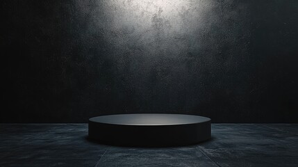 Black Circular Platform on a Dark Textured Background