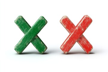 Obraz premium Excellent quality red x symbol and green checkmark isolated on a white backdrop. Generative Ai