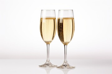two elegant champagne flutes with bubbly drink for celebration