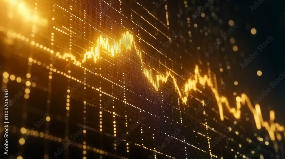 Leinwandbilder Golden Financial Data Visualization with Abstract Graph Lines