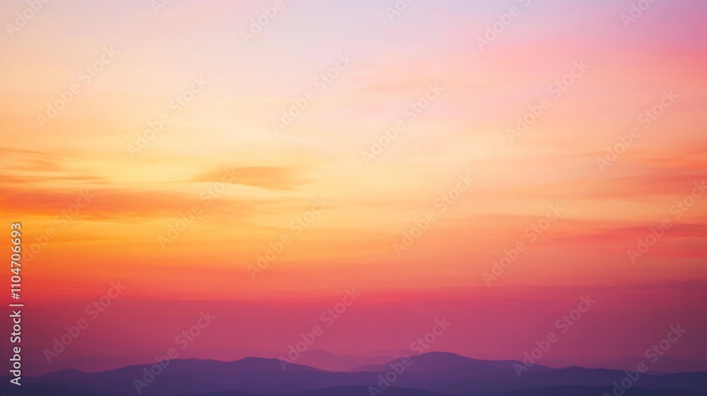Poster serene sunset over mountains with gentle color gradients in sky