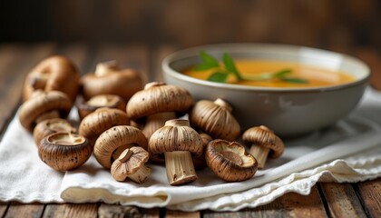 Fototapeta premium Deliciously rustic mushroom soup ready to warm your soul