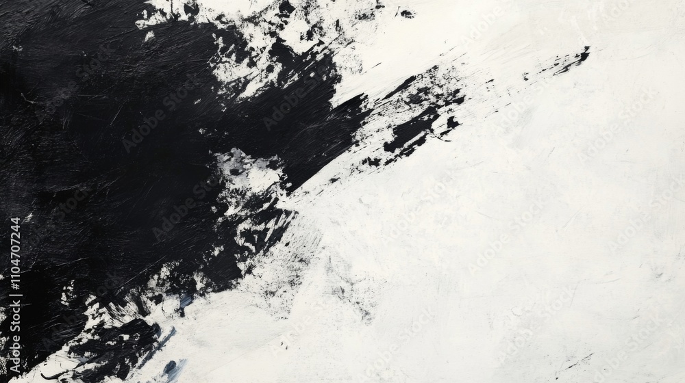 Poster abstract black and white texture with dynamic brush strokes