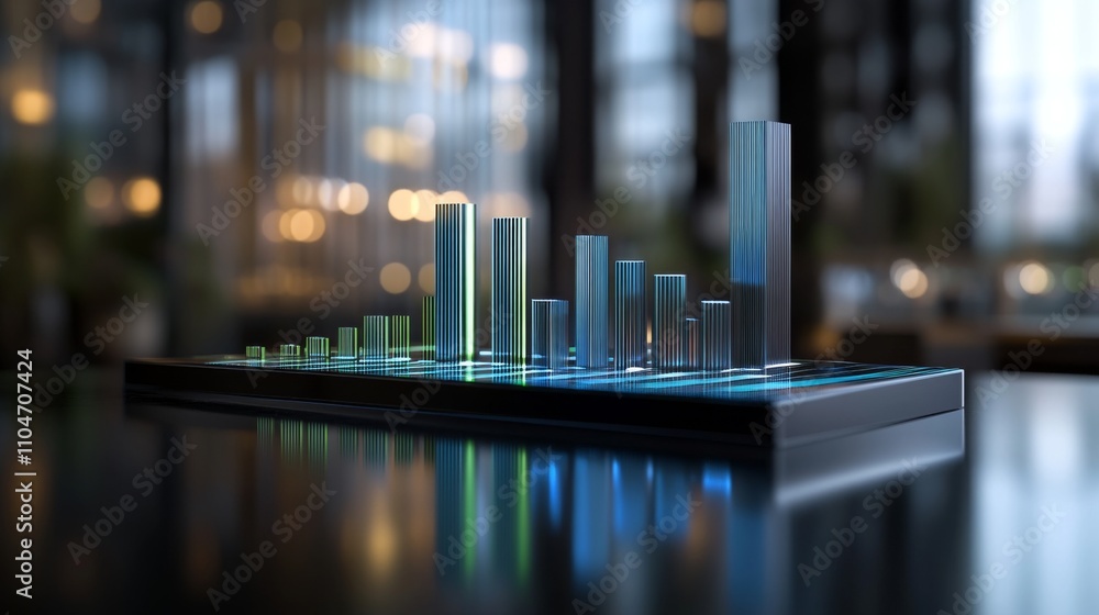 Poster modern data visualization with 3d bar graphs in office space