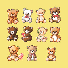 collection of cute teddy bear vector stickers