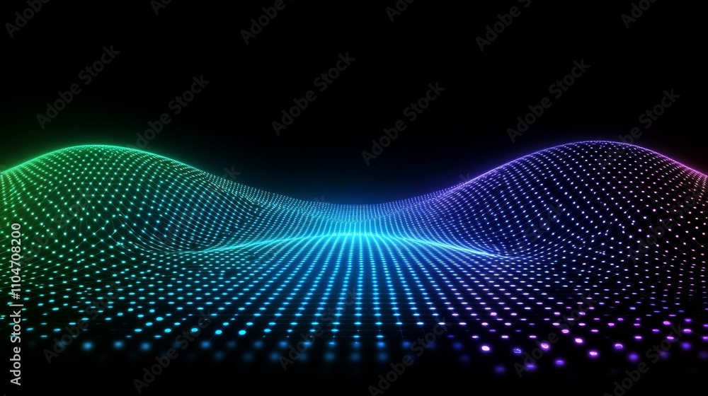 Poster vibrant abstract wave pattern with colorful dots and light effects
