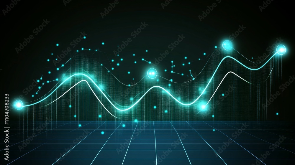 Aufkleber digital data visualization with glowing graphs and points