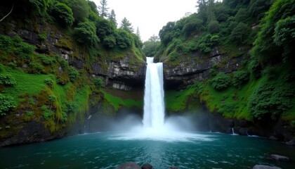 Fototapeta premium Majestic Waterfall in a Forested Gorge